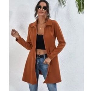 SHEIN Faux Suede Burnt Orange Zip Up Skater Coat